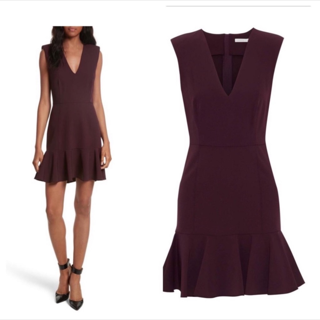Nwt Veronica Beard Scarlet Ruffle Burgundy Wine Dress Sz Xs/0